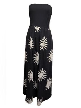 LOFT Beach Black Strapless Celestial Cotton Gauze Side Slit Maxi Dress Size Med